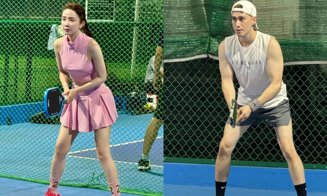 Quỳnh Nga và Việt Anh chăm chỉ tập luyện pickleball.