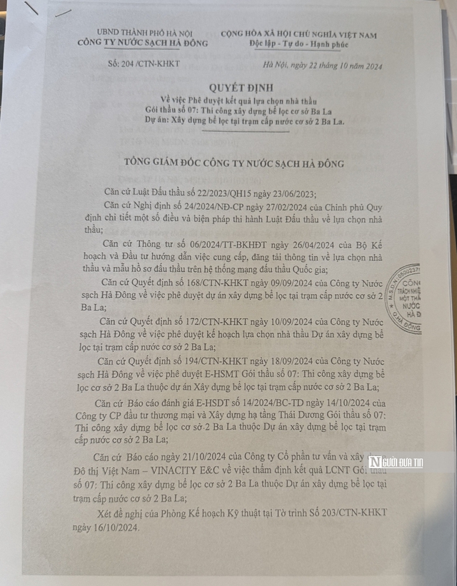 Hà Nội: Kết quả "bất ngờ" tại gói thầu Xây dựng bể lọc nước cơ sở Ba La- Ảnh 3.