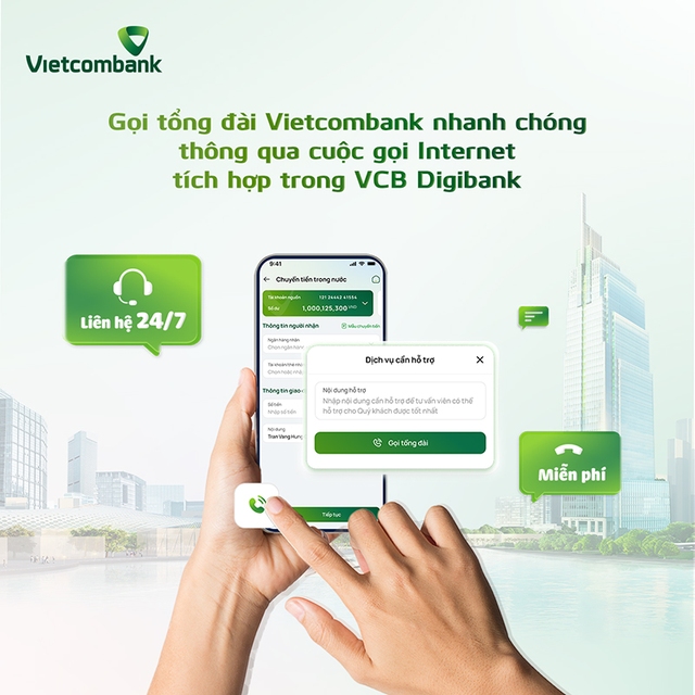 Khách hàng có thể liên hệ tổng đài Vietcombank nhanh chóng thông qua cuộc gọi internet tích hợp trong VCB Digibank- Ảnh 1.