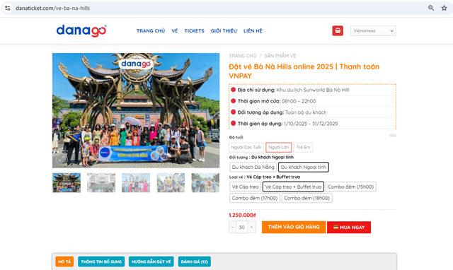 Hướng dẫn đặt vé Bà Nà Hills online tại DANATICKET.COM qua 5 bước - Ảnh 2.