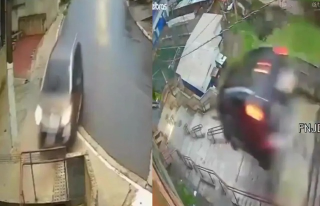 Ô tô lao khỏi đường như phim hành động, tài xế sống sót khó tin - Ảnh 1.