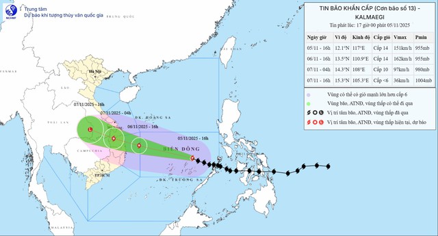 Dự báo thời gian bão số 13 Kalmaegi gây mưa to gió mạnh nhất- Ảnh 1. Dự báo thời gian bão số 13 Kalmaegi gây mưa to gió mạnh nhất- Ảnh 1.