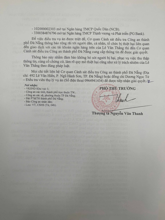 Những người giao dịch với c&aacute;c t&agrave;i khoản ng&acirc;n h&agrave;ng n&agrave;y cần li&ecirc;n hệ ngay với c&ocirc;ng an  - Ảnh 2.