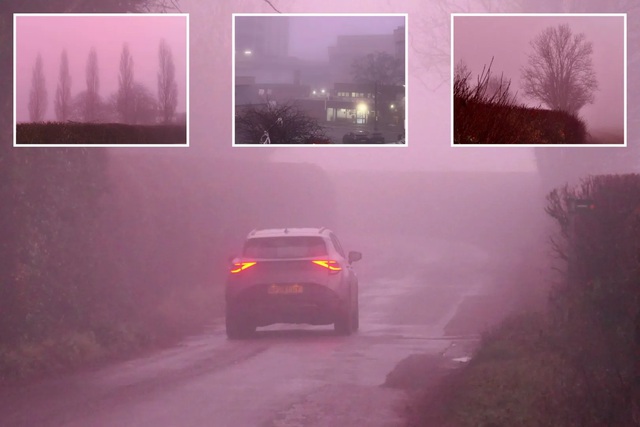 Hiện tượng lạ: Sương mù màu hồng khiến người dân kinh ngạc - Ảnh 1. Hiện tượng lạ: Sương mù màu hồng khiến người dân kinh ngạc - Ảnh 1.