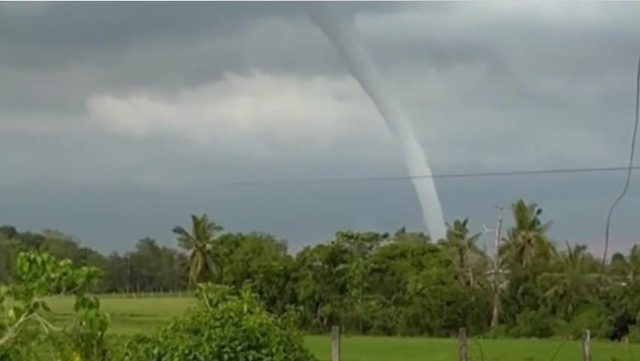 Vòi rồng xuất hiện ngoài khơi gây sửng sốt cho người dân - Ảnh 1.
