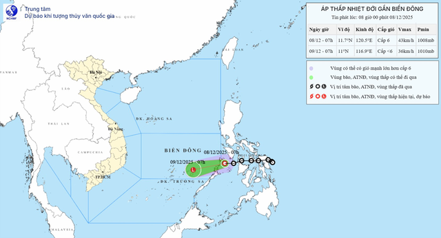 Áp thấp nhiệt đới hình thành, vùng biển Đà Nẵng đến Đắk Lắk có gió giật cấp 7-8 - Ảnh 1.