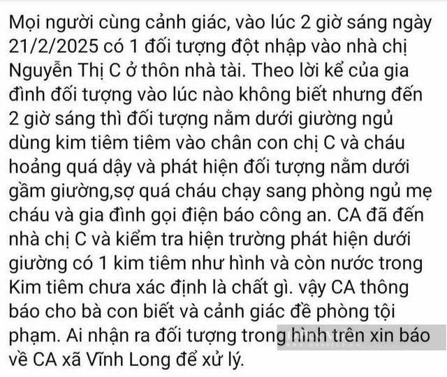 Thông tin kẻ đột nhập trốn dưới gầm giường, nửa đêm chích kim tiêm vào trẻ em

- Ảnh 1.