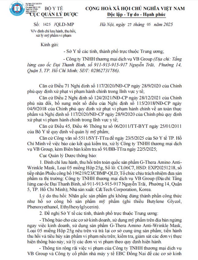 Tiếp tục thu hồi, tiêu hủy sản phẩm thứ 4 do công ty của chồng Đoàn Di Băng phân phối- Ảnh 3. Tiếp tục thu hồi, tiêu hủy sản phẩm thứ 4 do công ty của chồng Đoàn Di Băng phân phối- Ảnh 3.