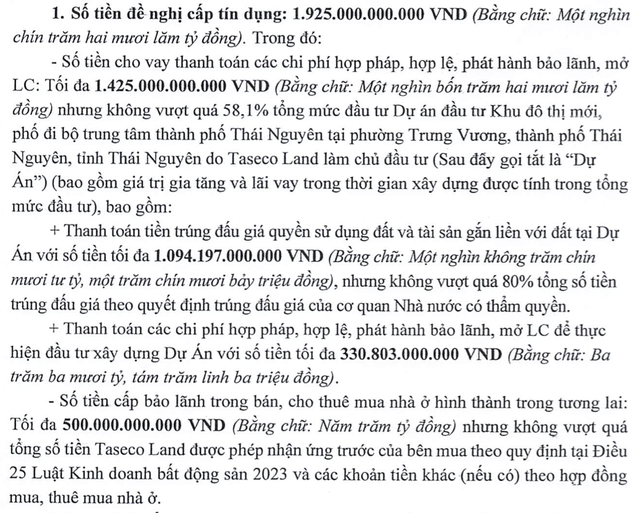 Taseco Land vay gần 2.000 tỷ đồng để phát triển dự án tại Thái Nguyên- Ảnh 1. Taseco Land vay gần 2.000 tỷ đồng để phát triển dự án tại Thái Nguyên- Ảnh 1.