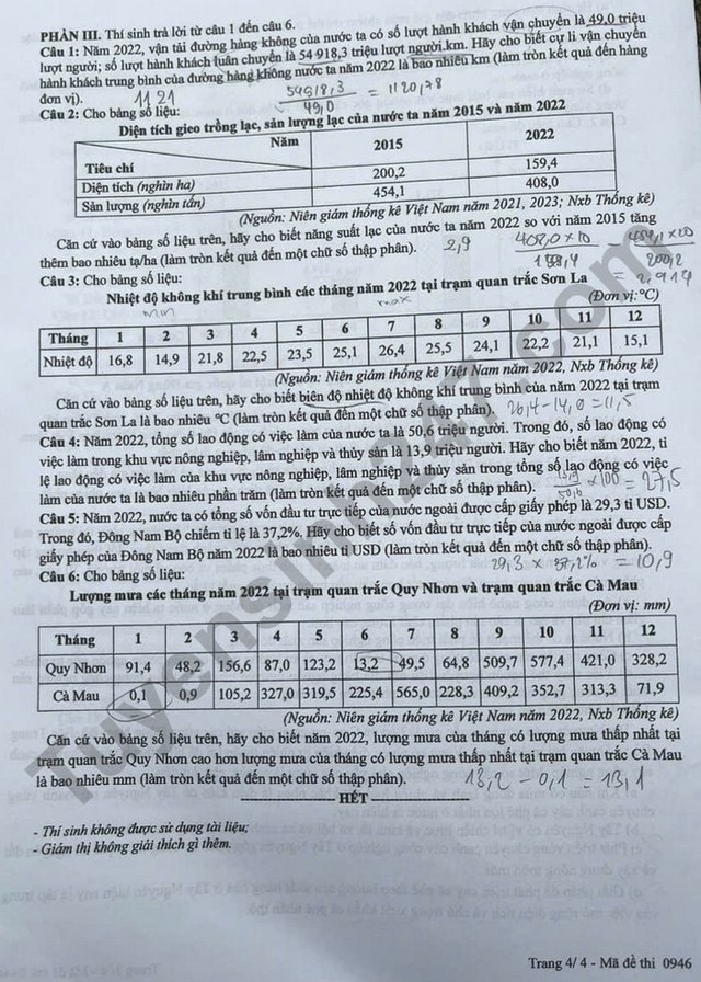 Đáp án tham khảo môn Địa lý mã đề 0946 Kỳ thi tốt nghiệp THPT 2025- Ảnh 4. Đáp án tham khảo môn Địa lý mã đề 0946 Kỳ thi tốt nghiệp THPT 2025- Ảnh 4.