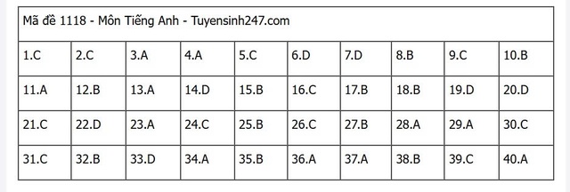 Đáp án môn tiếng Anh thi tốt nghiệp THPT 2025 mã đề 1118 nhanh nhất, đầy đủ nhất- Ảnh 5. Đáp án môn tiếng Anh thi tốt nghiệp THPT 2025 mã đề 1118 nhanh nhất, đầy đủ nhất- Ảnh 5.