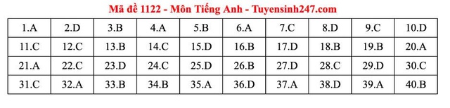 Đáp án môn tiếng Anh thi tốt nghiệp THPT 2025 mã đề 1122 nhanh nhất, đầy đủ nhất- Ảnh 5. Đáp án môn tiếng Anh thi tốt nghiệp THPT 2025 mã đề 1122 nhanh nhất, đầy đủ nhất- Ảnh 5.