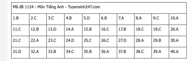 Đáp án môn tiếng Anh thi tốt nghiệp THPT 2025 mã đề 1124 nhanh nhất, đầy đủ nhất- Ảnh 5. Đáp án môn tiếng Anh thi tốt nghiệp THPT 2025 mã đề 1124 nhanh nhất, đầy đủ nhất- Ảnh 5.