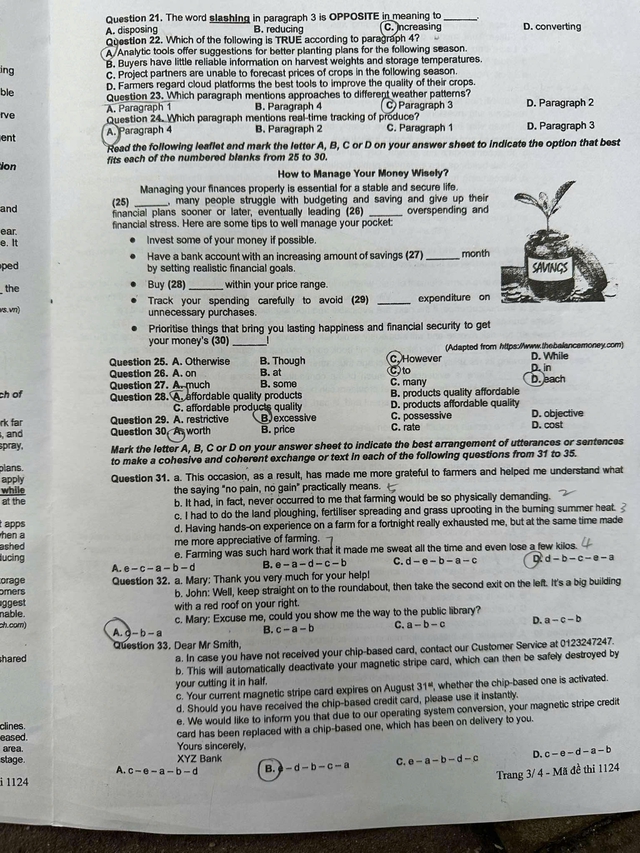 Đáp án môn tiếng Anh thi tốt nghiệp THPT 2025 mã đề 1124 nhanh nhất, đầy đủ nhất- Ảnh 3. Đáp án môn tiếng Anh thi tốt nghiệp THPT 2025 mã đề 1124 nhanh nhất, đầy đủ nhất- Ảnh 3.
