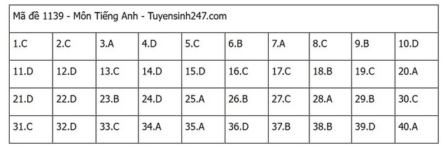 Đáp án môn tiếng Anh thi tốt nghiệp THPT 2025 mã đề 1139 nhanh nhất, đầy đủ nhất- Ảnh 4. Đáp án môn tiếng Anh thi tốt nghiệp THPT 2025 mã đề 1139 nhanh nhất, đầy đủ nhất- Ảnh 4.
