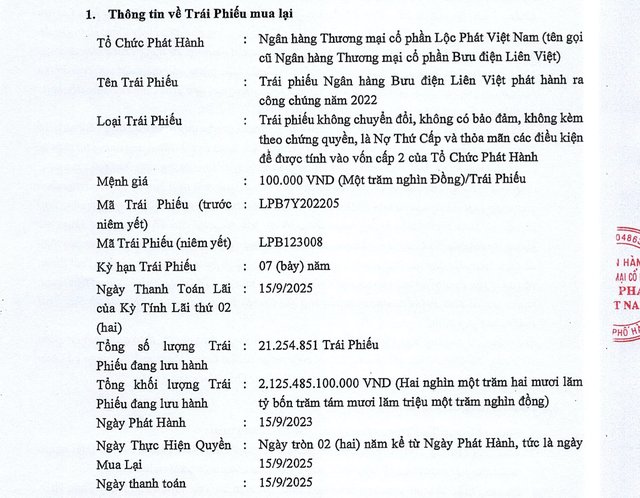 LPBank dự chi hơn 2.100 tỷ đồng mua lại trái phiếu trước hạn - Ảnh 1.