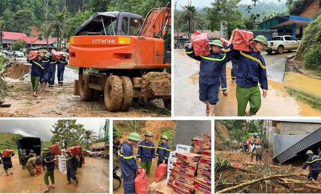 Công an vượt suối, băng rừng mang lương thực tiếp tế cho 520 hộ dân bị cô lập - Ảnh 1.
