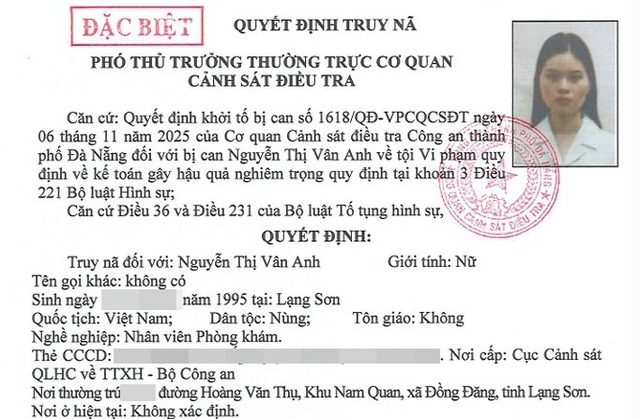 Truy nã đặc biệt nữ kế toán Nguyễn Thị Vân Anh - Ảnh 1.