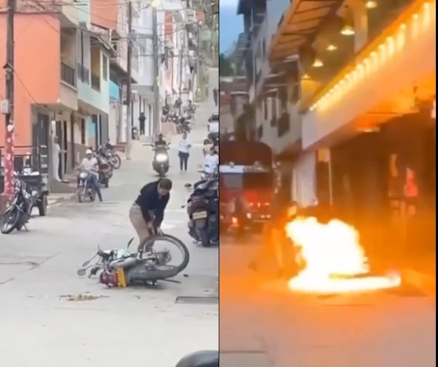 Bắt quả tang chồng ngoại t&igrave;nh, vợ đốt xe m&aacute;y tr&ecirc;n phố - Ảnh 1.