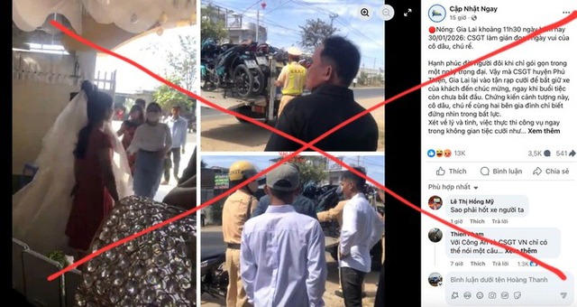Th&ocirc;ng tin CSGT "v&agrave;o tận đ&aacute;m cưới bắt xe vi phạm" l&agrave; sai sự thật - Ảnh 1.