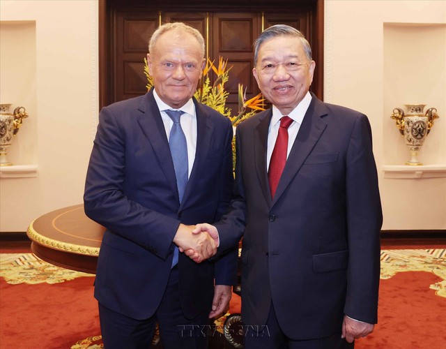 Tổng B&iacute; thư, Chủ tịch nước T&ocirc; L&acirc;m tiếp Thủ tướng Ba Lan Donald Tusk - Ảnh 1.