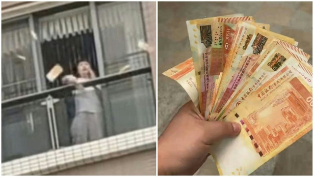 Người phụ nữ ném tiền mặt xuống đường, người dân tranh nhau nhặt - Ảnh 1.