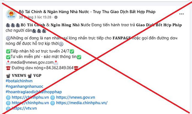 Cảnh b&aacute;o thủ đoạn giả mạo trang facebook Bộ T&agrave;i ch&iacute;nh để lừa đảo- Ảnh 1.