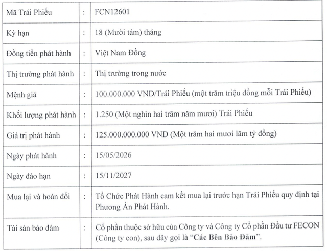 FECON muốn huy động 125 tỷ đồng tr&aacute;i phiếu, d&ugrave;ng cổ phần l&agrave;m t&agrave;i sản bảo đảm- Ảnh 1.