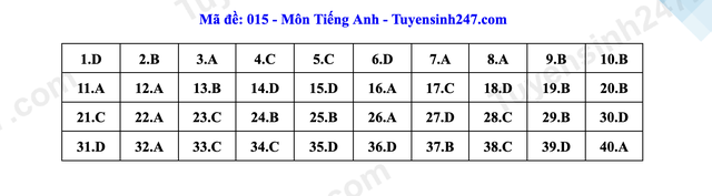 Đáp án môn tiếng Anh thi vào lớp 10 Hà Nội- Ảnh 15. Đáp án môn tiếng Anh thi vào lớp 10 Hà Nội- Ảnh 15.