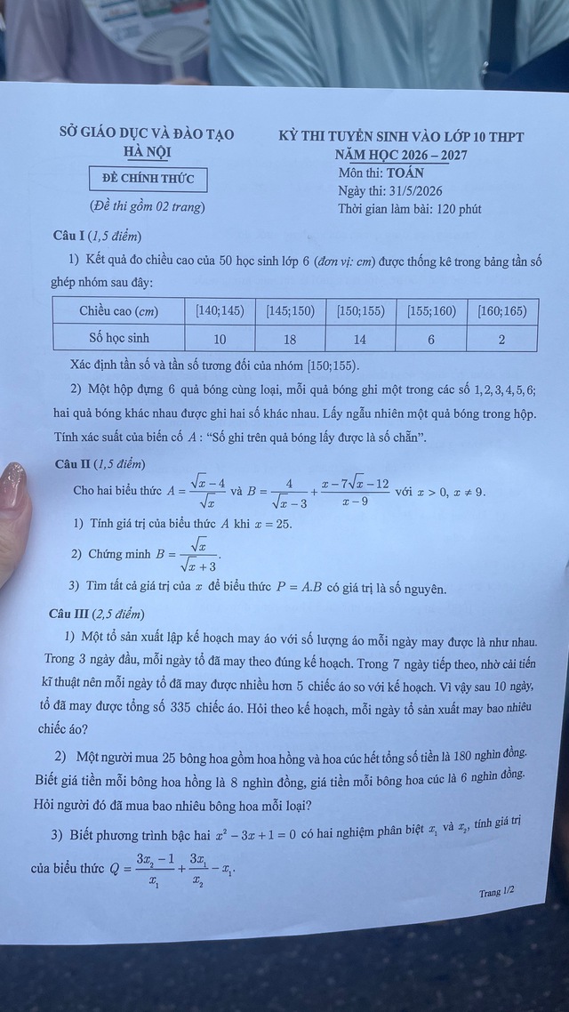 Đáp án môn Toán thi vào lớp 10 Hà Nội - Ảnh 1.