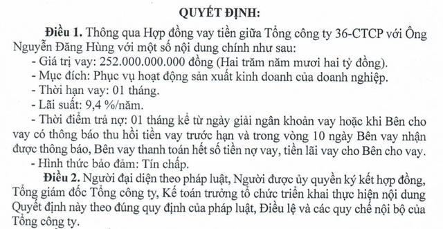 Tổng c&ocirc;ng ty 36 vay th&ecirc;m 252 tỷ đồng từ người th&acirc;n Chủ tịch- Ảnh 1.