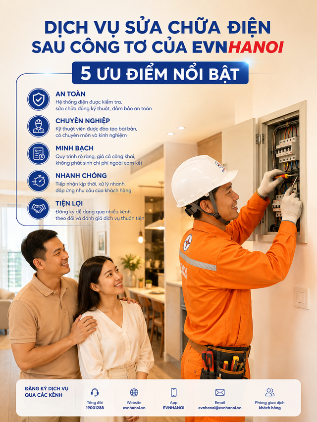EVNHANOI đang từng bước mở rộng c&aacute;c dịch vụ kỹ thuật sau c&ocirc;ng tơ - Ảnh 3.