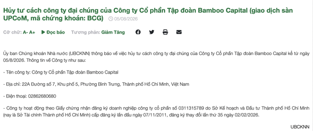 UBCKNN hủy tư cách công ty đại chúng của Bamboo Capital và BCG Land - Ảnh 1.
