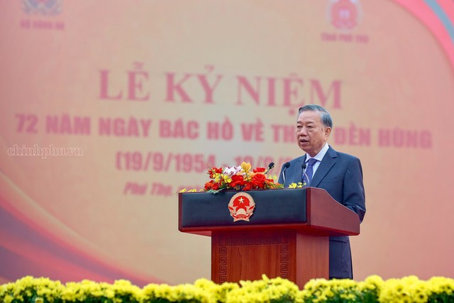 Ph&aacute;t biểu của Tổng B&iacute; thư, Chủ tịch nước T&ocirc; L&acirc;m tại Lễ Kỷ niệm 72 năm Ng&agrave;y B&aacute;c Hồ về thăm Đền H&ugrave;ng  - Ảnh 1.