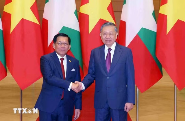 Tổng Bí thư, Chủ tịch nước Tô Lâm hội đàm với Tổng thống Myanmar Min Aung Hlaing - Ảnh 1.