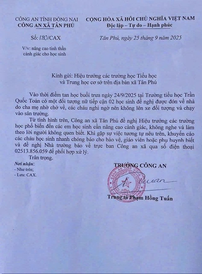 Xuất hiện đối tượng lạ tiếp cận học sinh, Đồng Nai phát đi khuyến cáo khẩn- Ảnh 1.