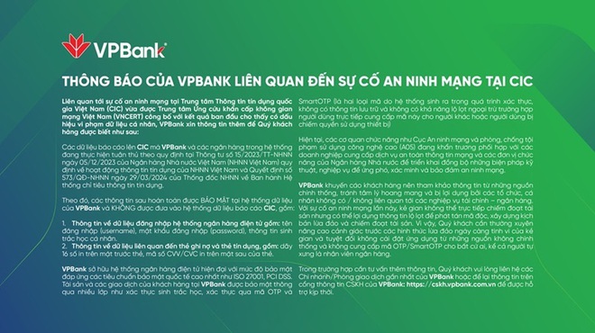 Loạt ngân hàng trấn an khách hàng sau sự cố dữ liệu tại CIC- Ảnh 1. Loạt ngân hàng trấn an khách hàng sau sự cố dữ liệu tại CIC- Ảnh 1.