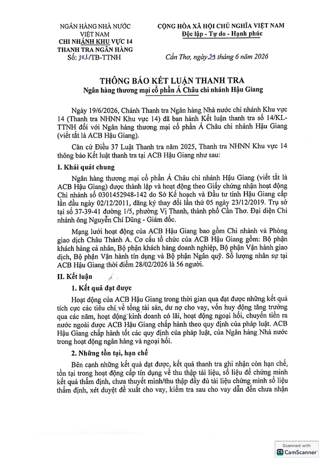 Thanh tra NHNN chỉ ra loạt tồn tại trong hoạt động tín dụng tại 3 chi nhánh ACB - Ảnh 2.