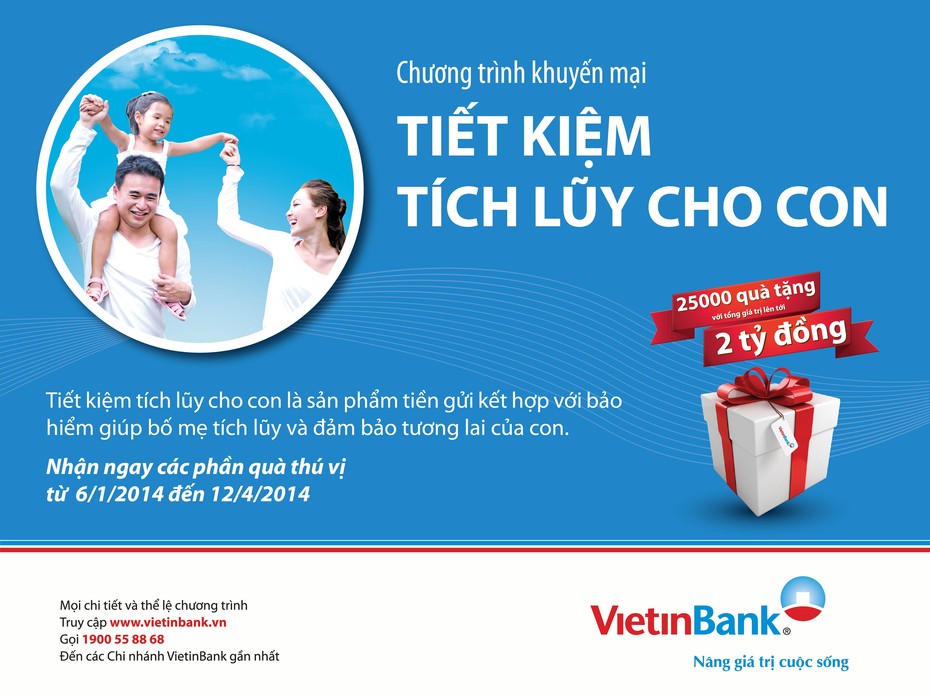 “Tiết kiệm tích lũy cho con”, nhận ngàn quà tặng cùng VietinBank