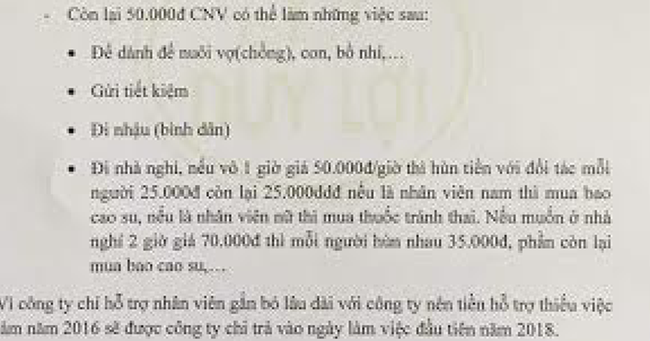 Cạn lời với GĐ Duy Lợi hỗ trợ nhân viên tiền nhà nghỉ, nuôi bồ nhí