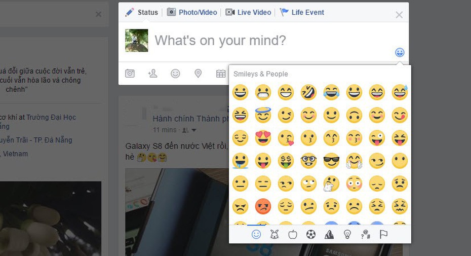 Tính năng chèn emoji bất ngờ xuất hiện trên trình duyệt web Facebook