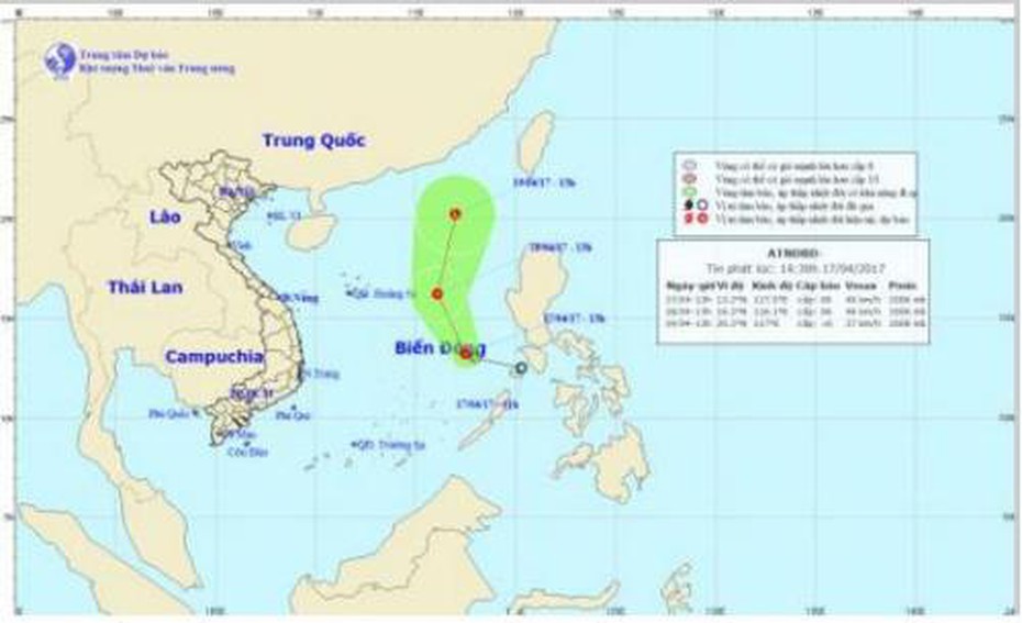 Xuất hiện áp thấp nhiệt đới giật cấp 8 trên biển Đông