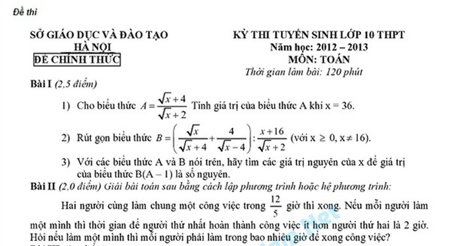 Đáp án đề thi Toán chuyên Sư phạm vào lớp 10 chuẩn nhất