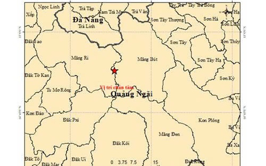 Liên tiếp xảy ra 8 trận động đất trong vòng 6 giờ tại Quảng Ngãi