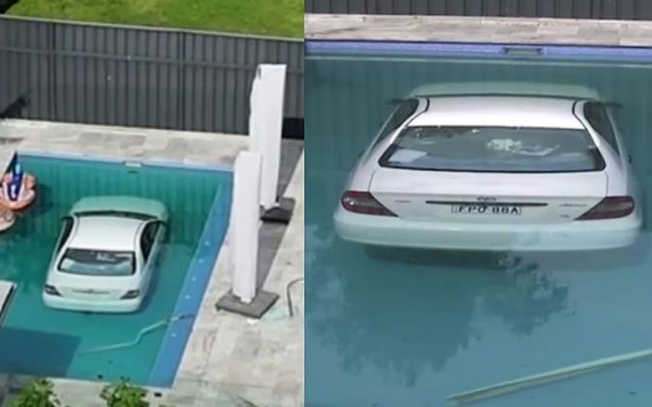 Ô tô mất lái đâm xuyên hàng rào, lao thẳng xuống bể bơi nhà dân