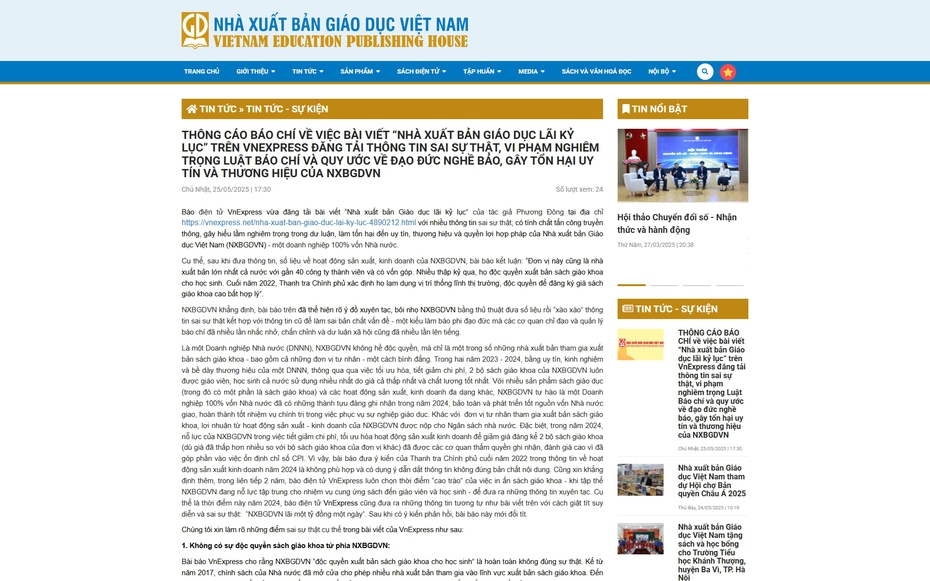 NXB Giáo dục Việt Nam lên tiếng về bài báo "gây tổn hại uy tín và thương hiệu"