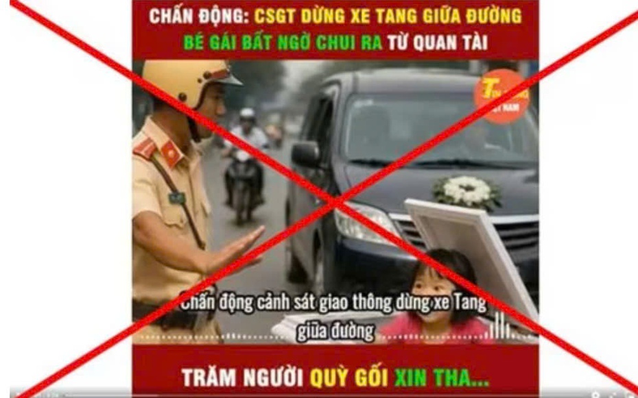 Video có tiêu đề “Chấn động: CSGT dừng xe tang giữa đường, bé gái bất ngờ chui ra từ quan tài” là sai sự thật
