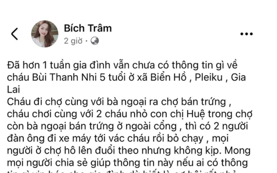 Công an Gia Lai vào cuộc vụ tung tin giả bé gái bị bắt cóc để kêu gọi quyên góp