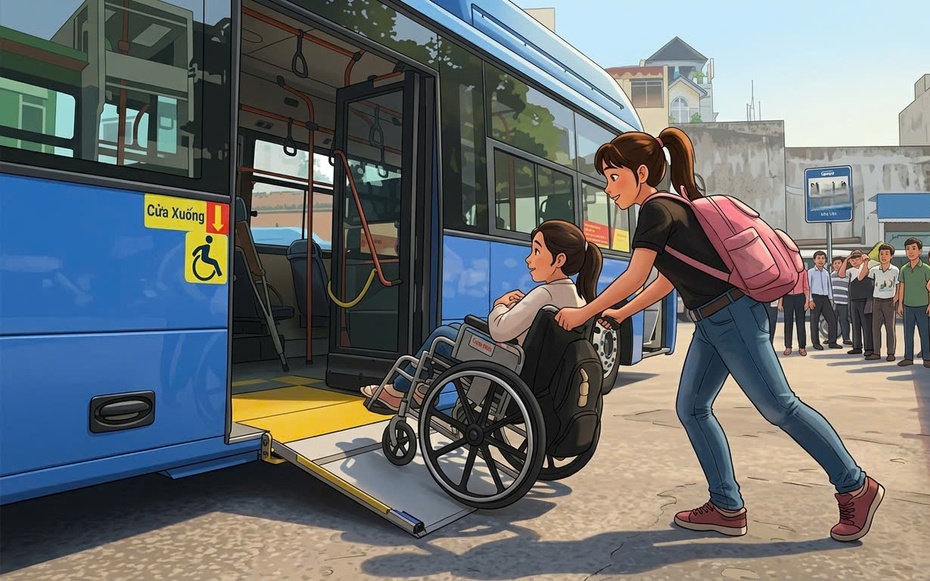 Lên xe buýt bằng... đôi tay người khác: Hành trình nhiều rào cản của người khuyết tật