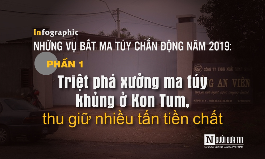 [Infographic] Những vụ bắt ma túy chấn động năm 2019: Triệt phá xưởng ma túy khủng ở Kon Tum, thu giữ nhiều tấn tiền chất